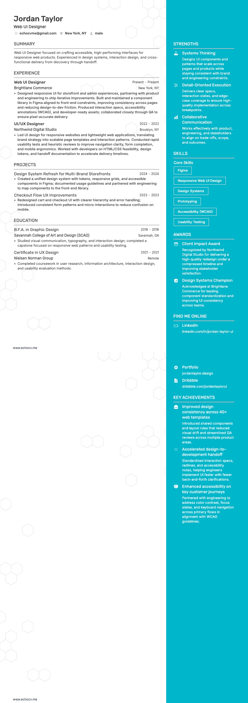 Web UI Designer example resume