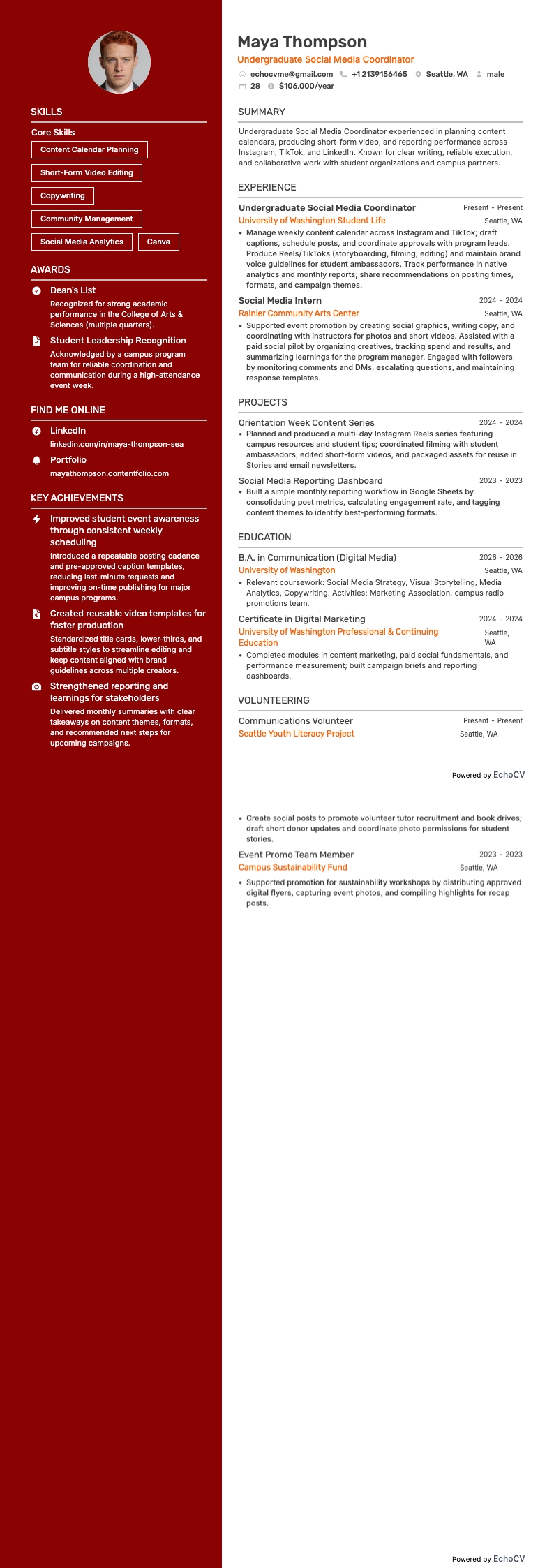 Undergraduate resume example