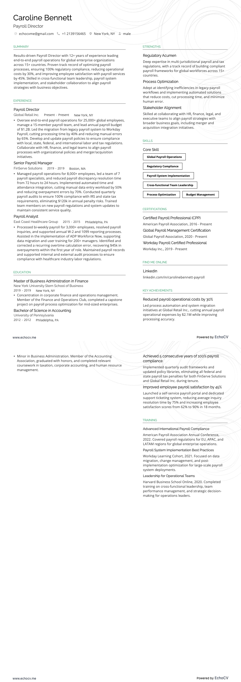 Lönechef example resume