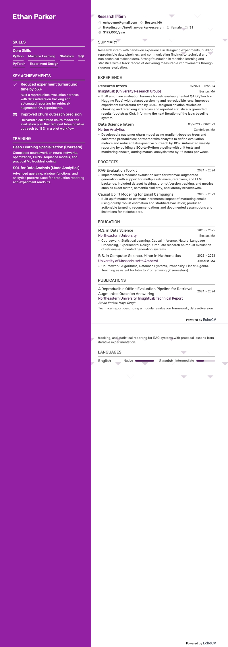 Stagiair resume example