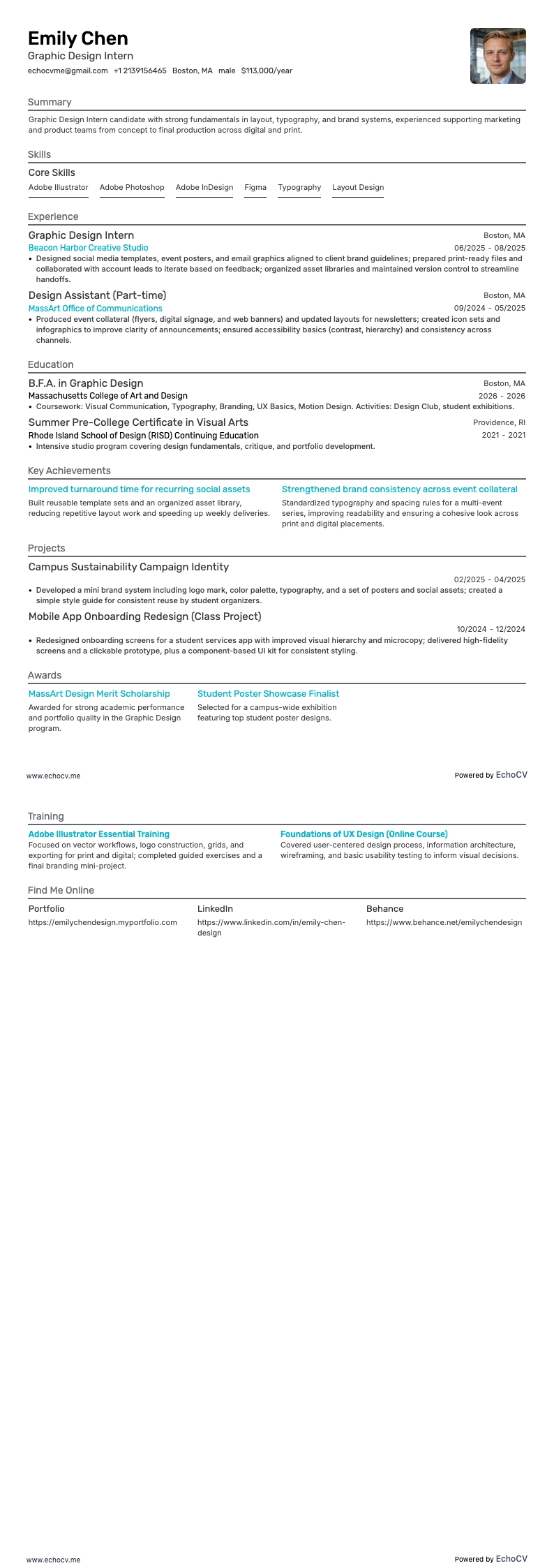 Graphic Design Intern example resume