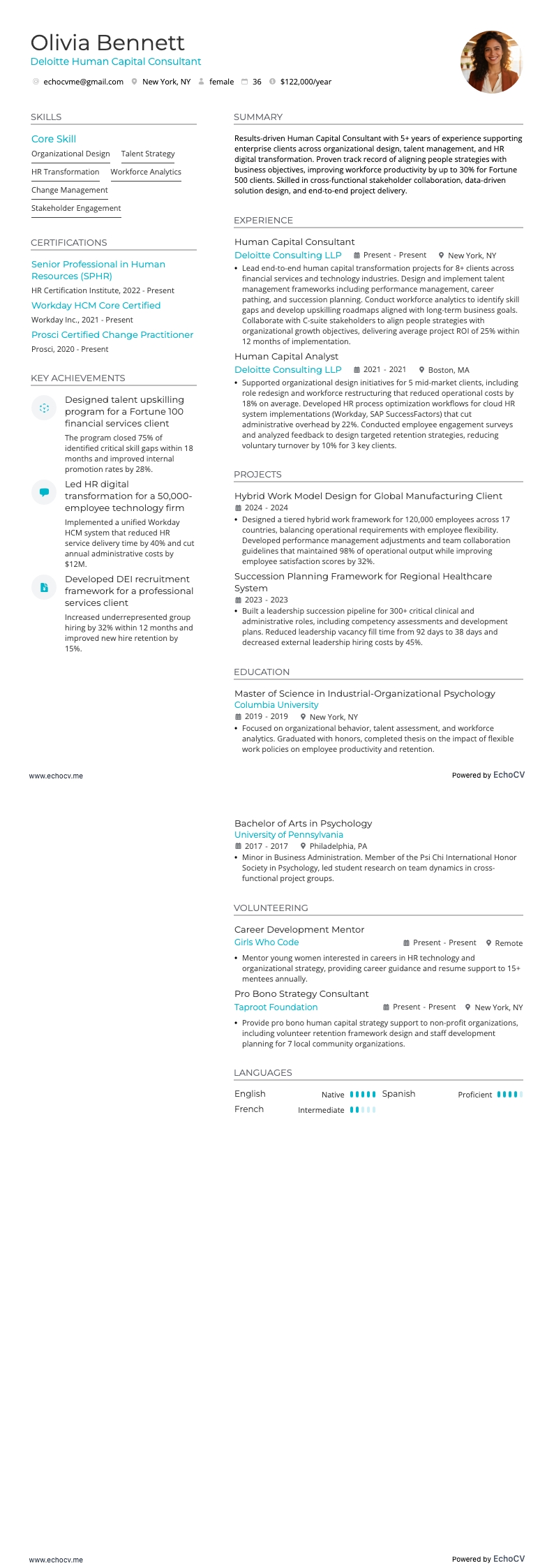 Deloitte Human Capital Consultant example resume