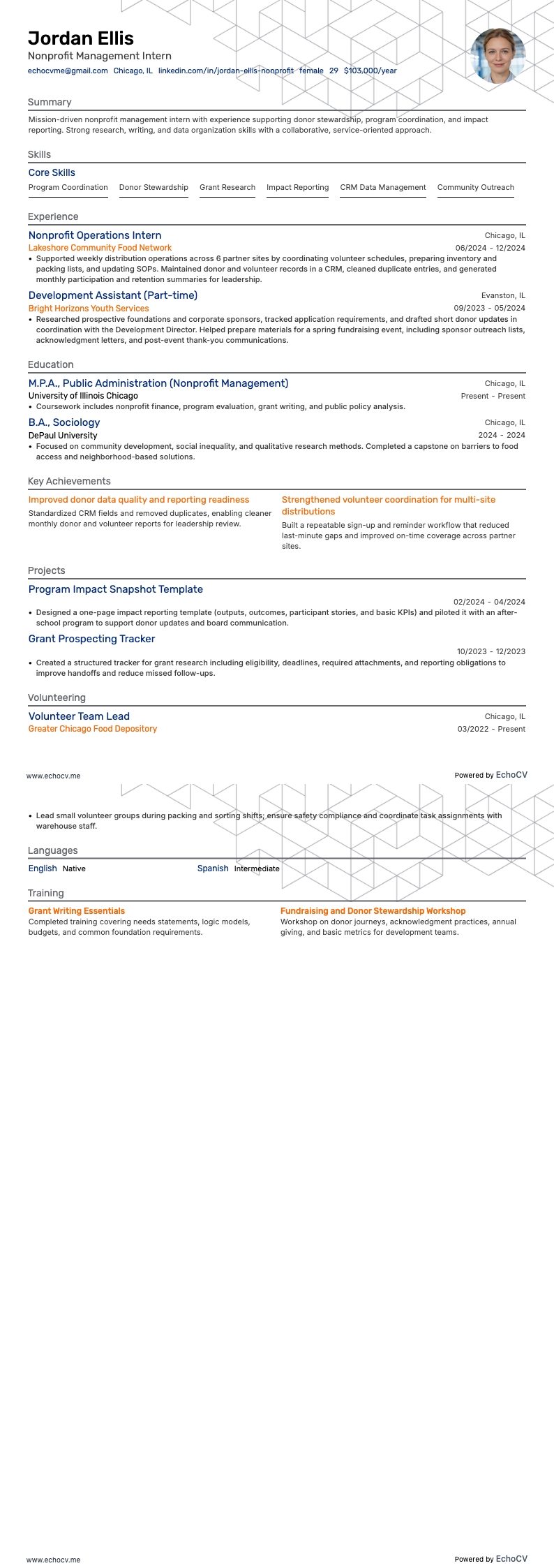 Stagiaire resume example