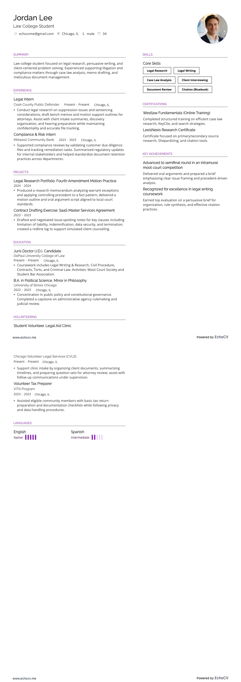 Sinh viên luật example resume