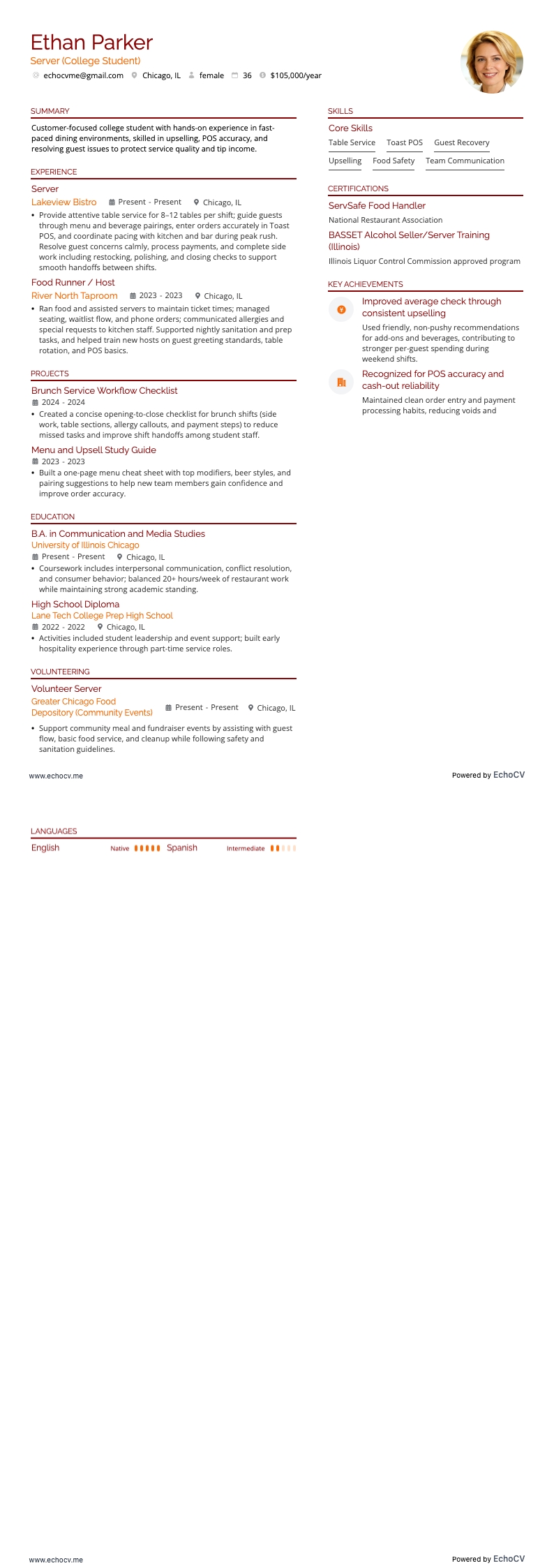 Đại học resume example