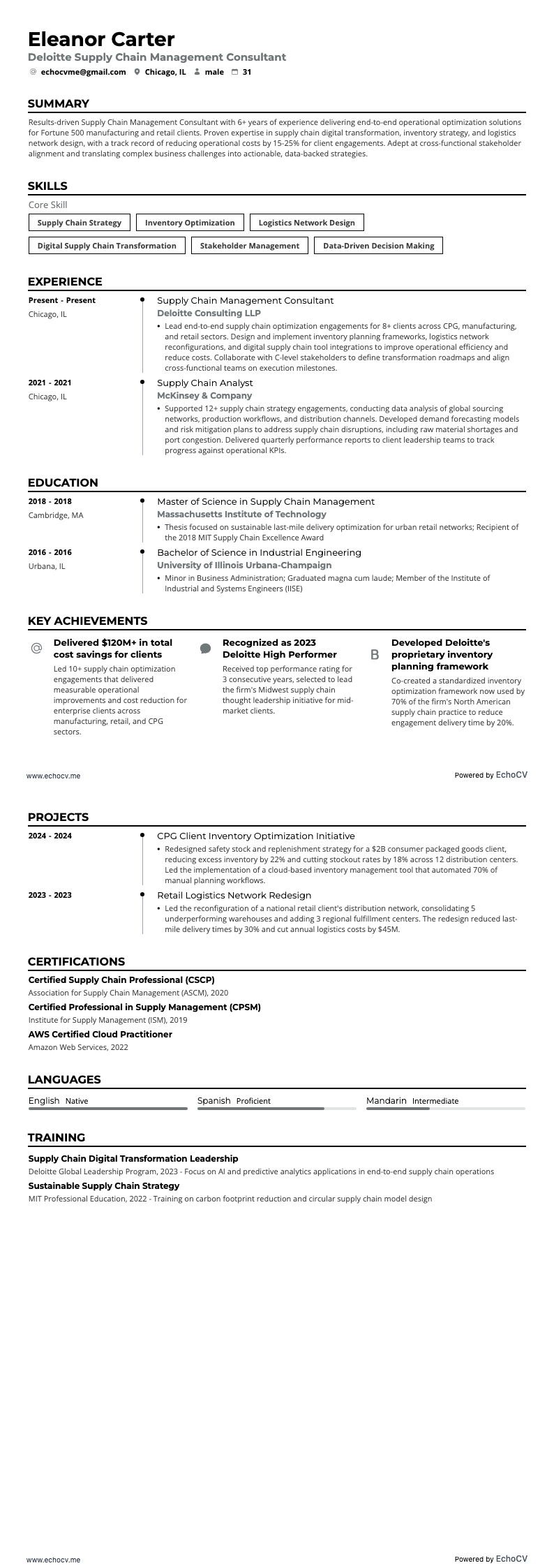 Consultant en gestion de la chaîne d’approvisionnement chez Deloitte