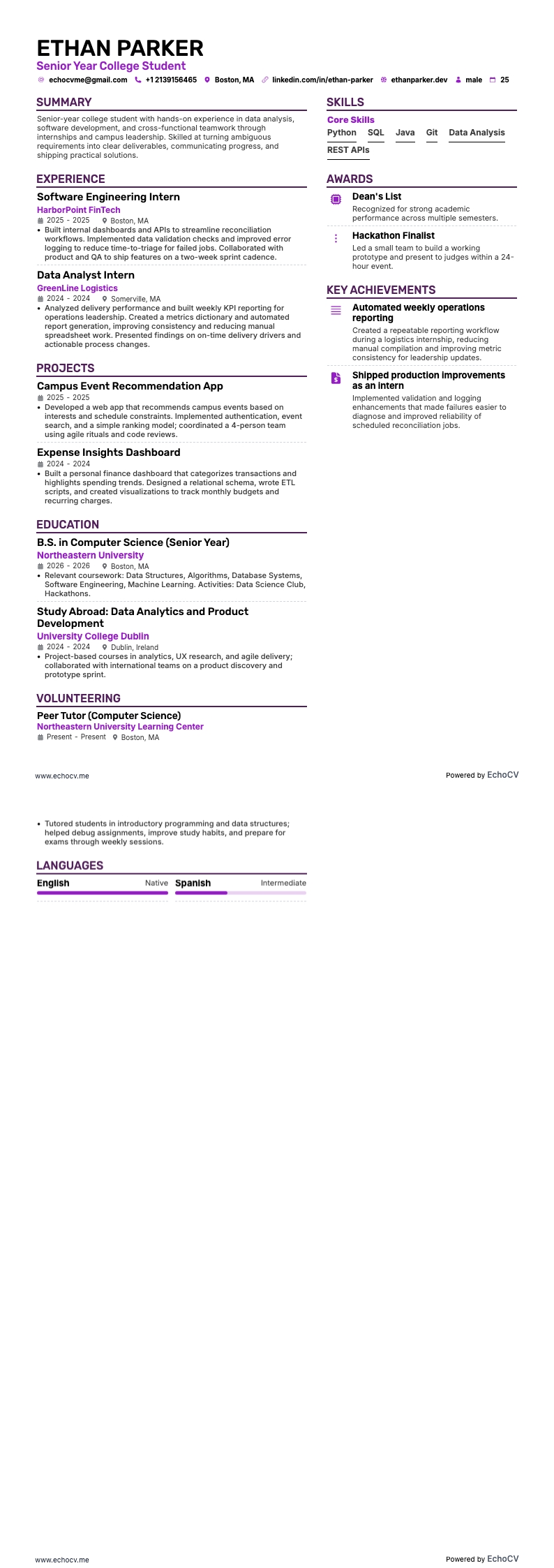 Năm cuối đại học example resume