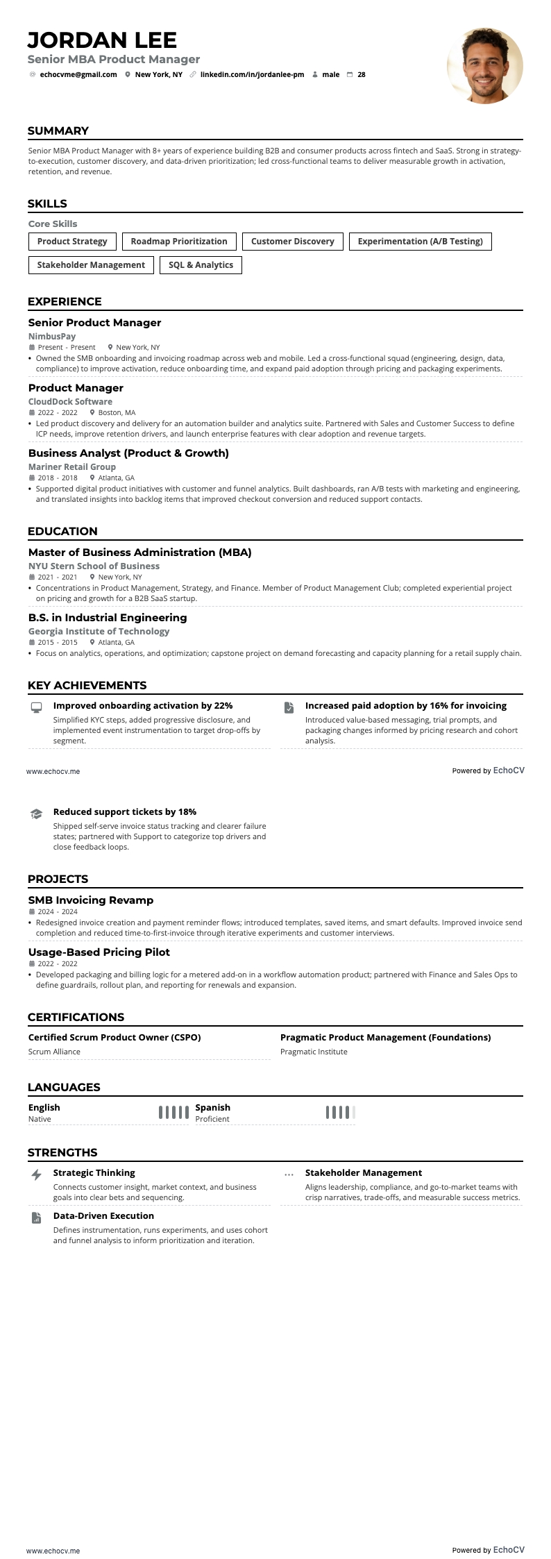 Senior MBA Product Manager full preview