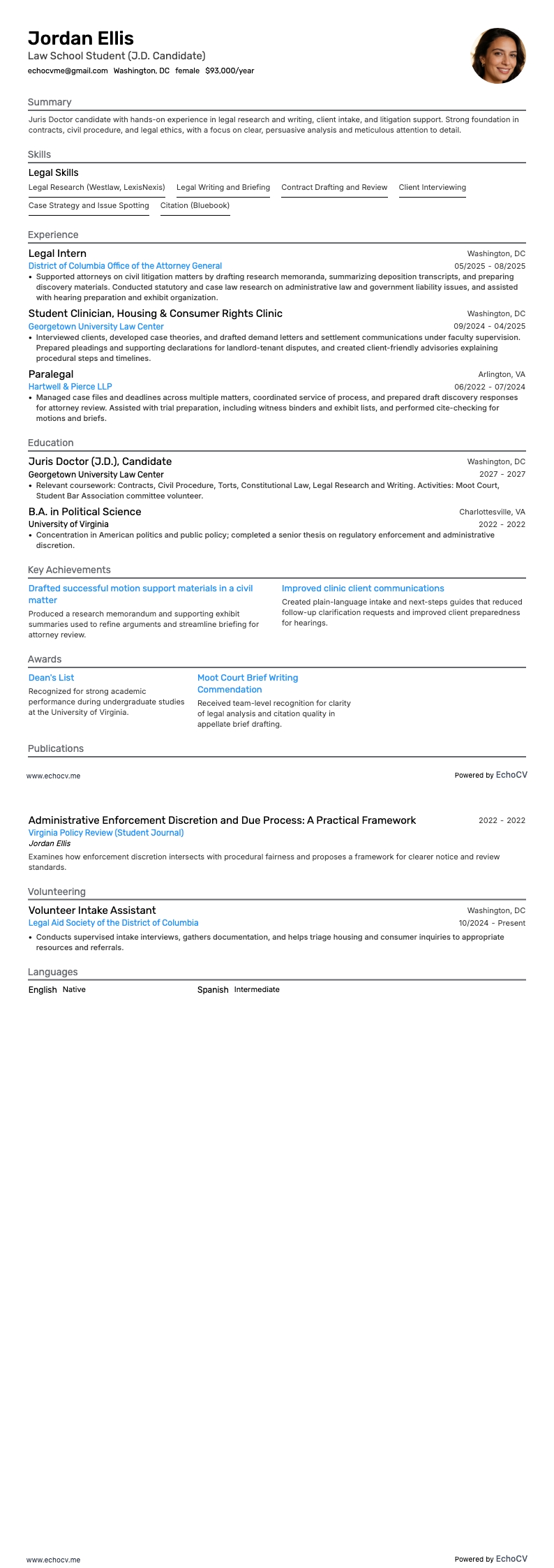 法科大学院生 example resume