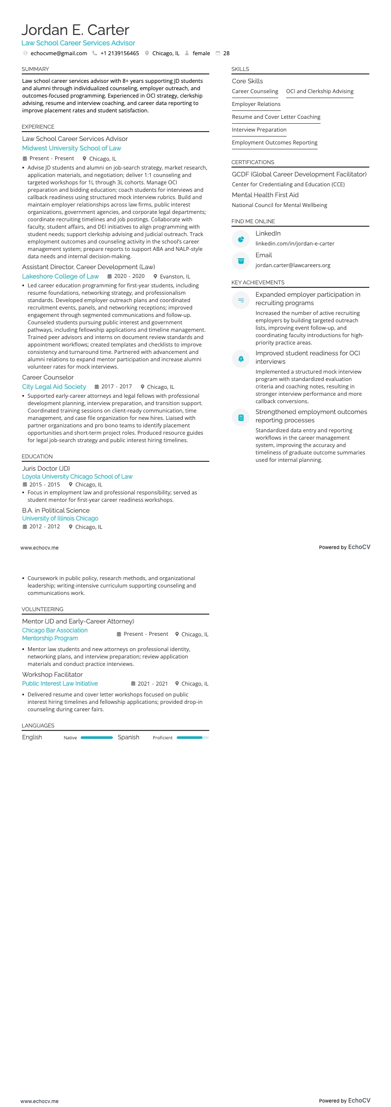 法科大学院キャリアサービスアドバイザー example resume