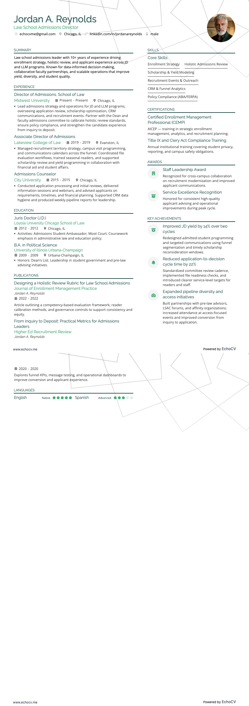 法科大学院入学審査部長 resume example