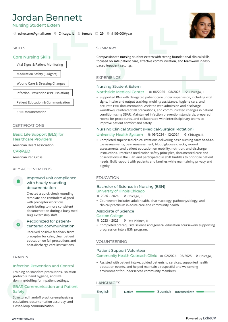 Thực tập sinh điều dưỡng example resume