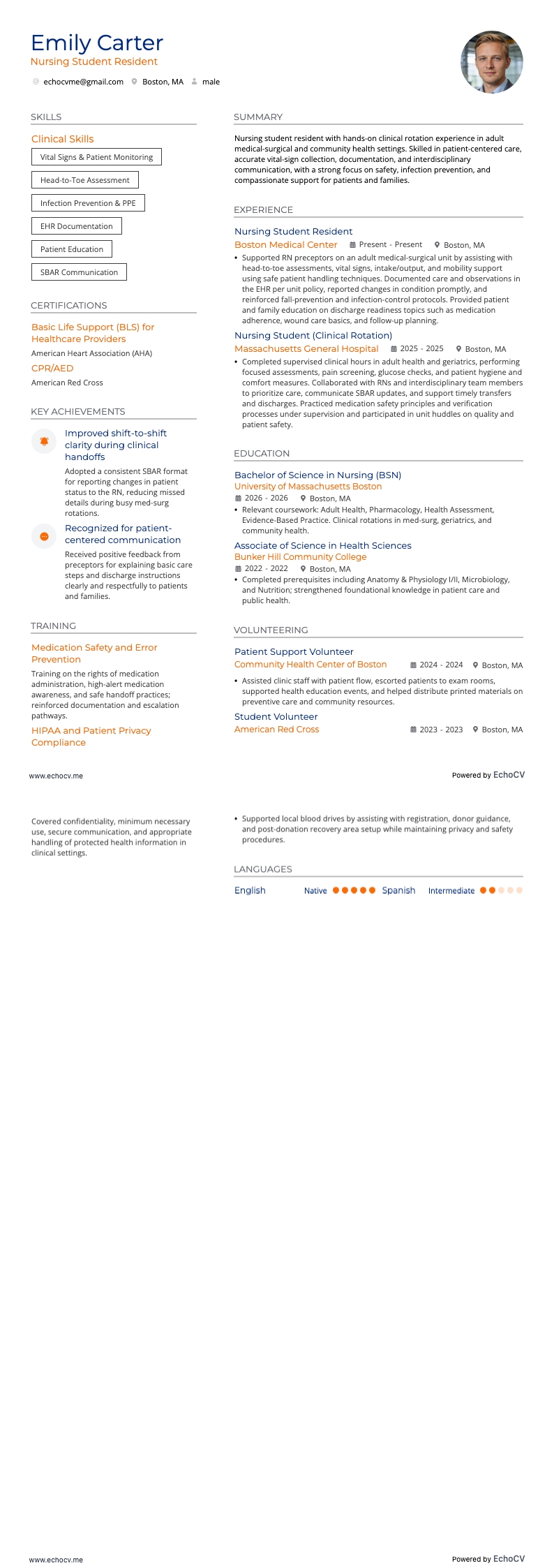 Sinh viên điều dưỡng nội trú example resume