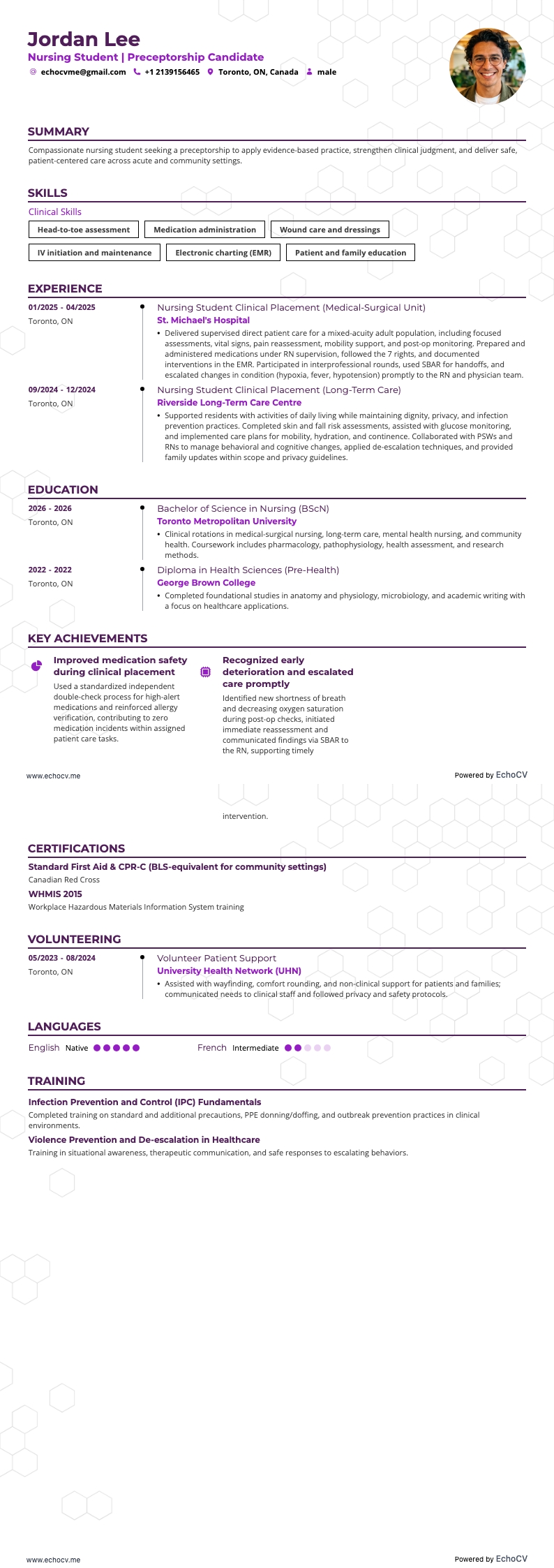 Sinh viên điều dưỡng resume example