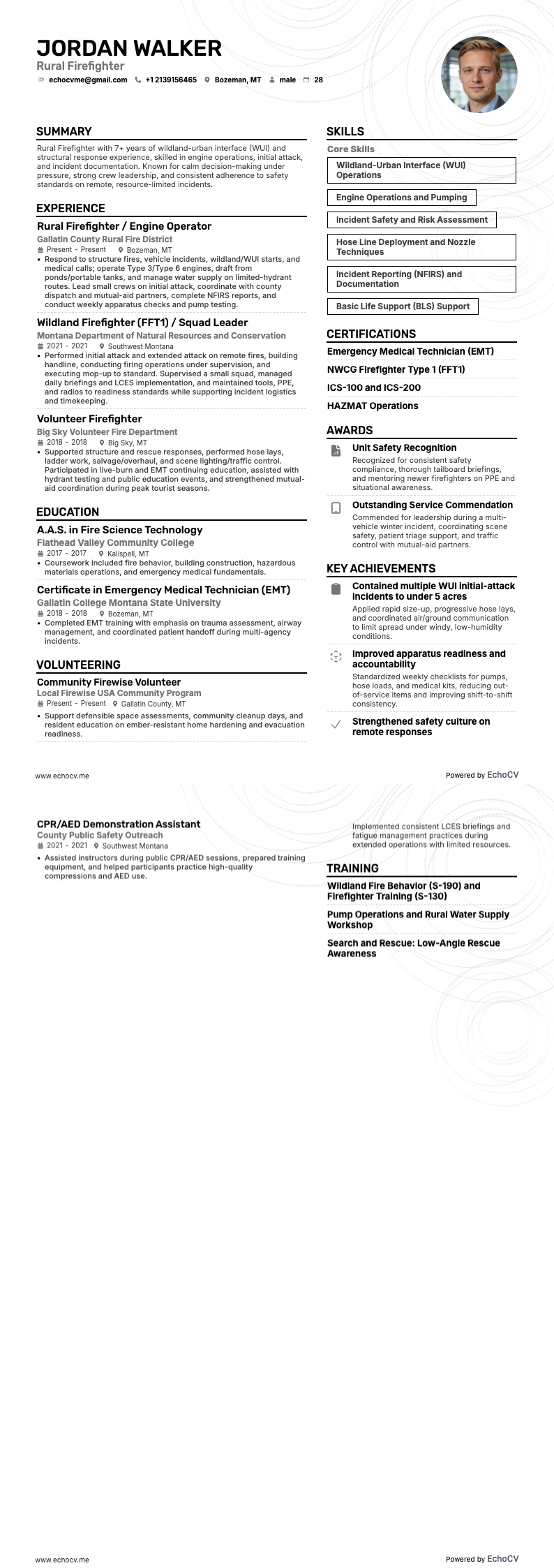 Rural Firefighter example resume