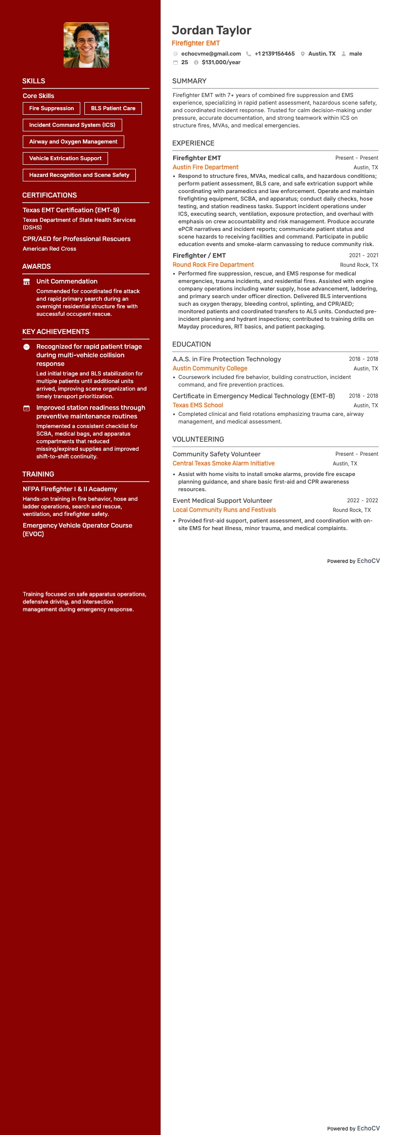 Bombero resume example