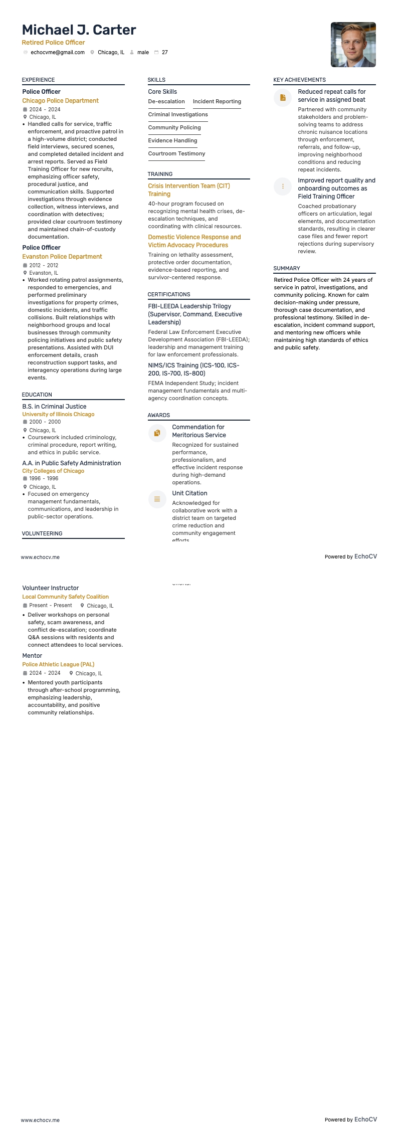 Politieagent resume example