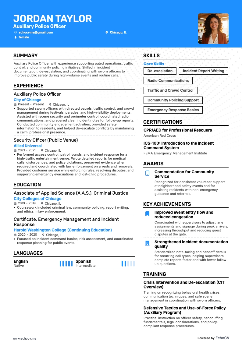 경찰관 resume example