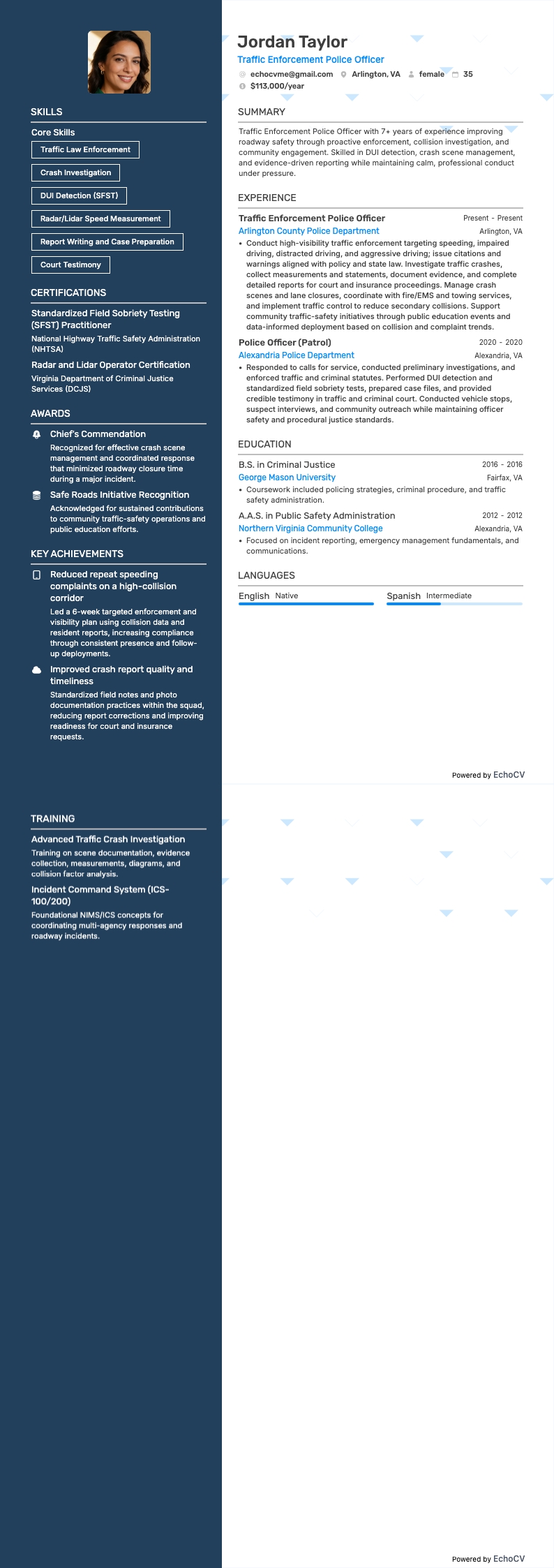 交通执法警官 resume example