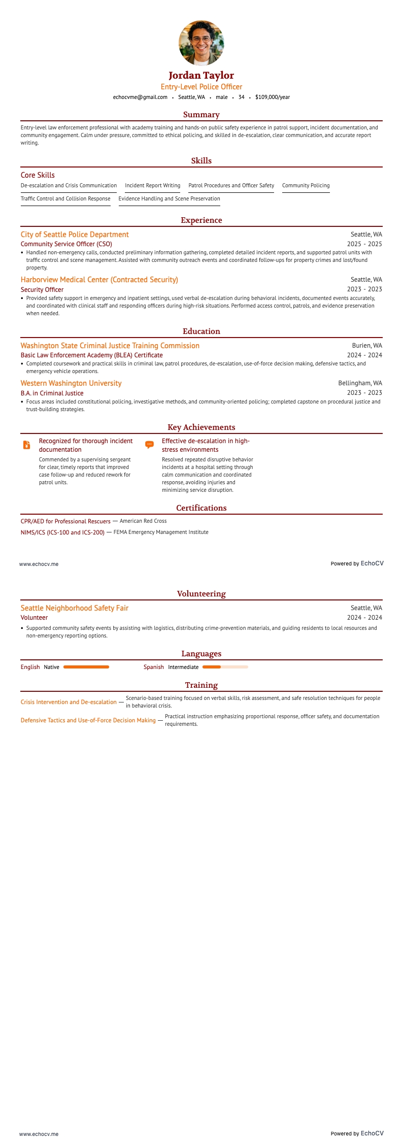 Police Officer resume example