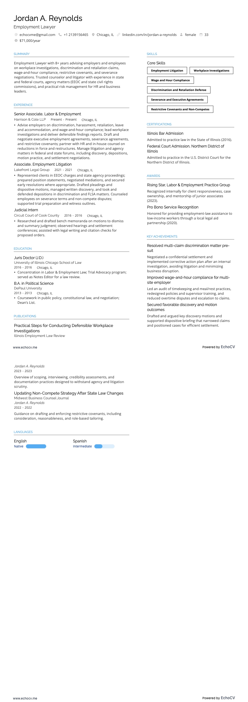 Employment Lawyer example resume