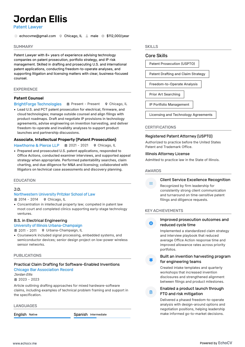 Lawyer resume example