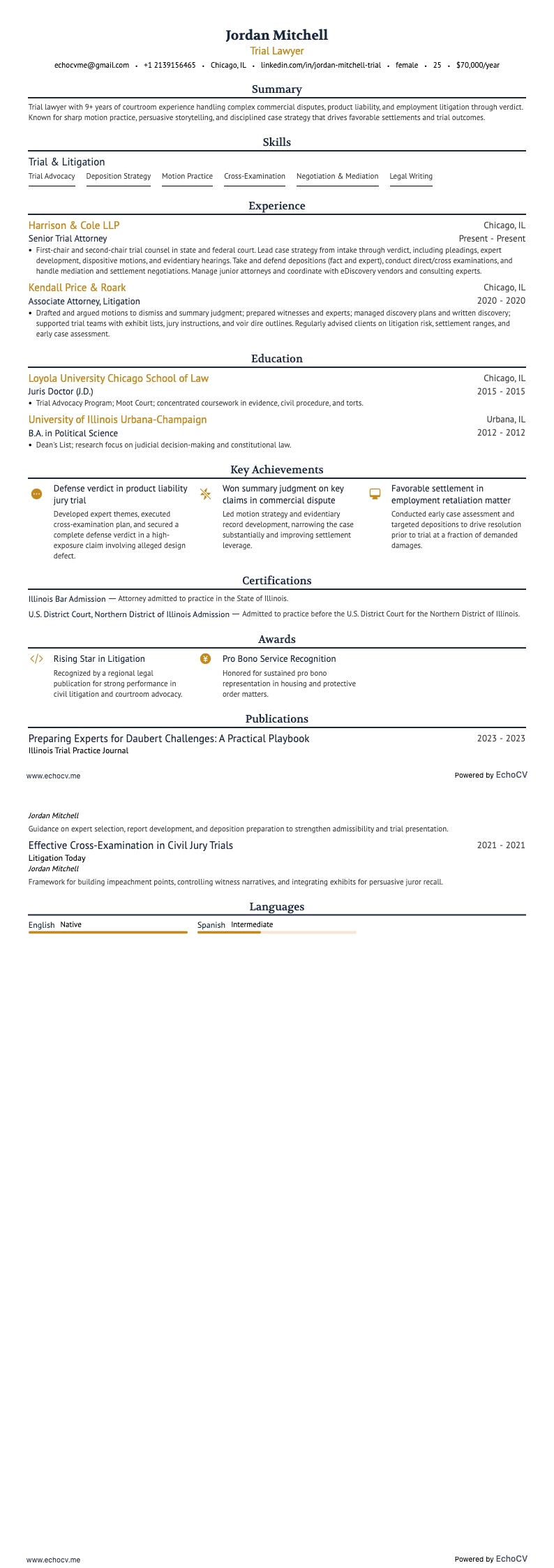 변호사 resume example