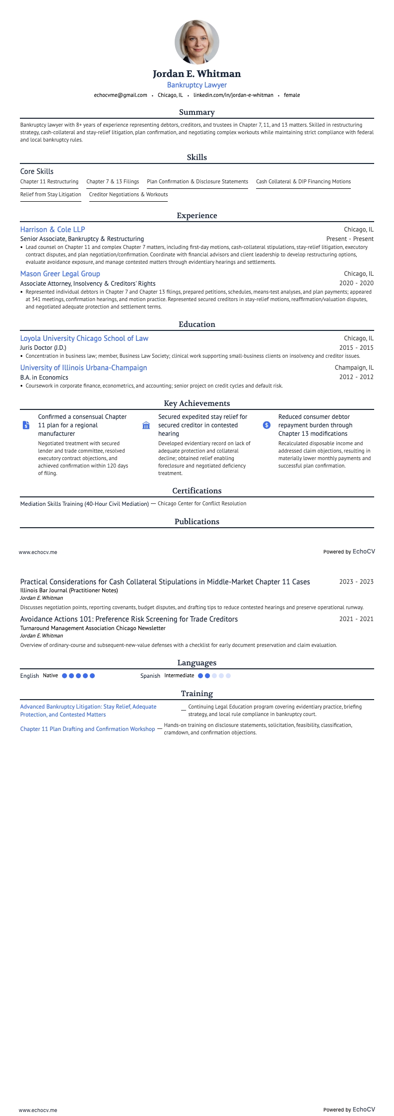 Bankruptcy Lawyer example resume