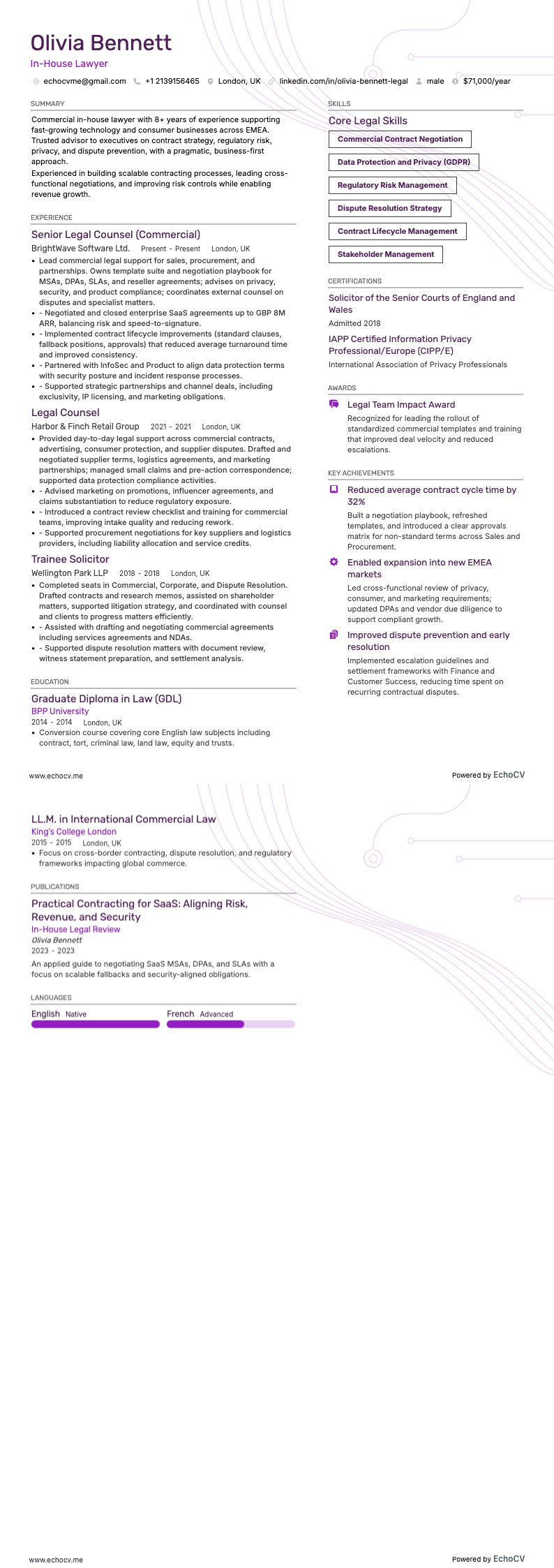 Advocaat resume example
