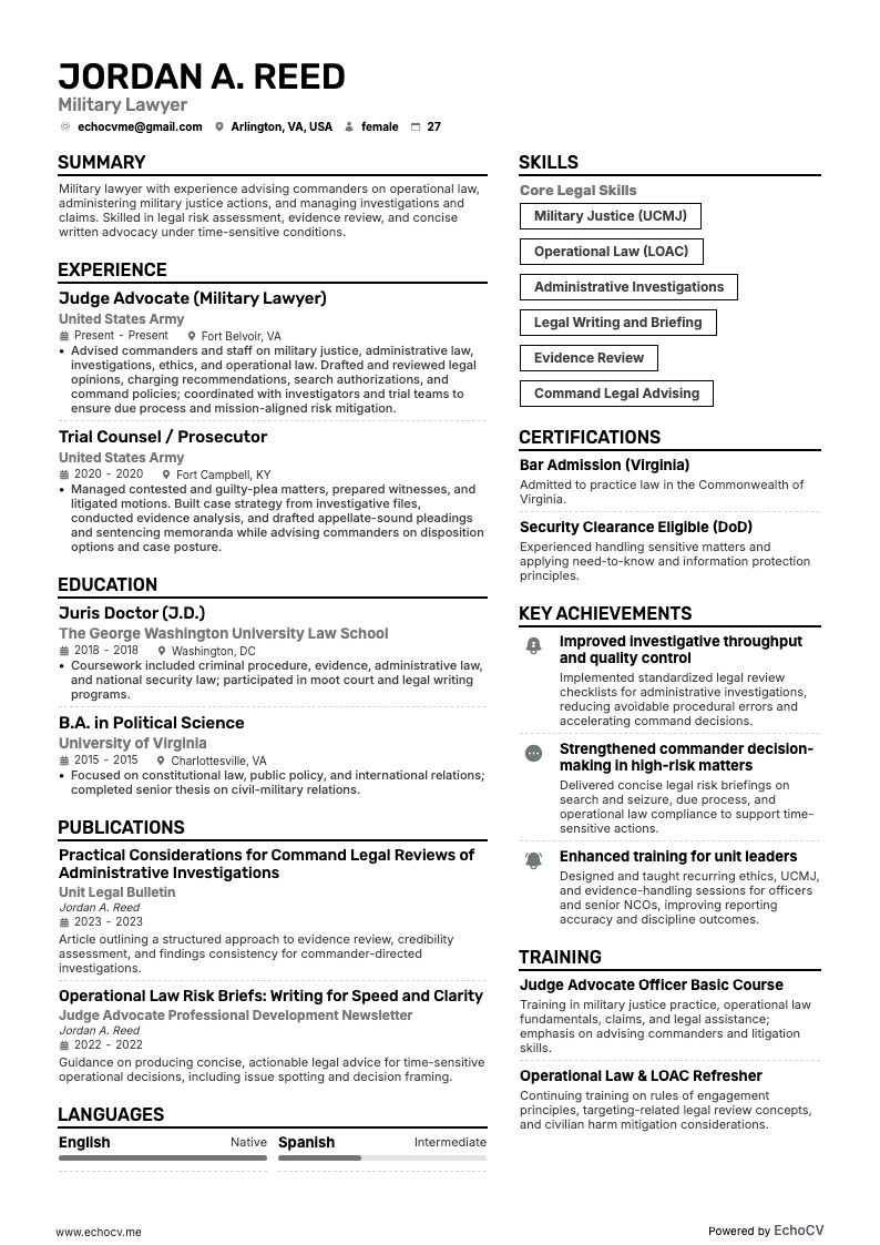 Avvocato resume example