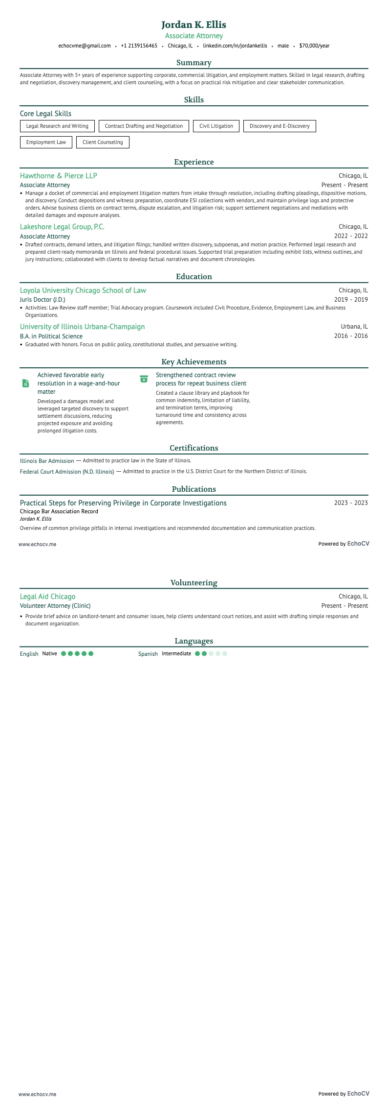 Advocaat-medewerker example resume