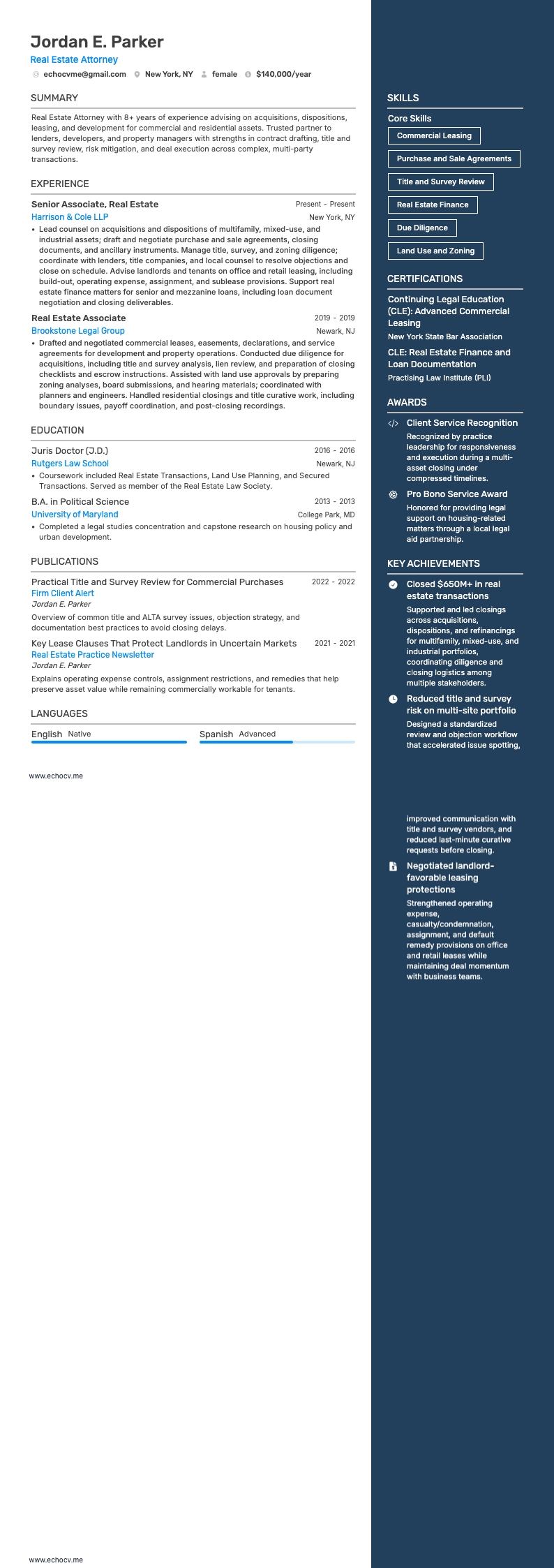 Vastgoedadvocaat example resume