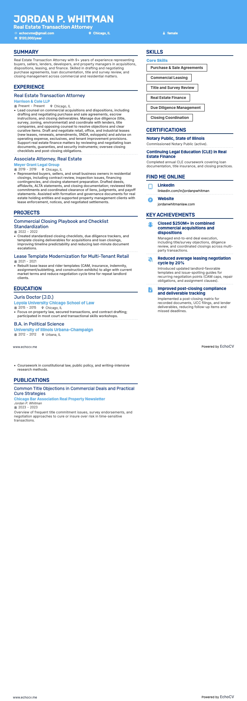 Advocaat vastgoedtransacties example resume