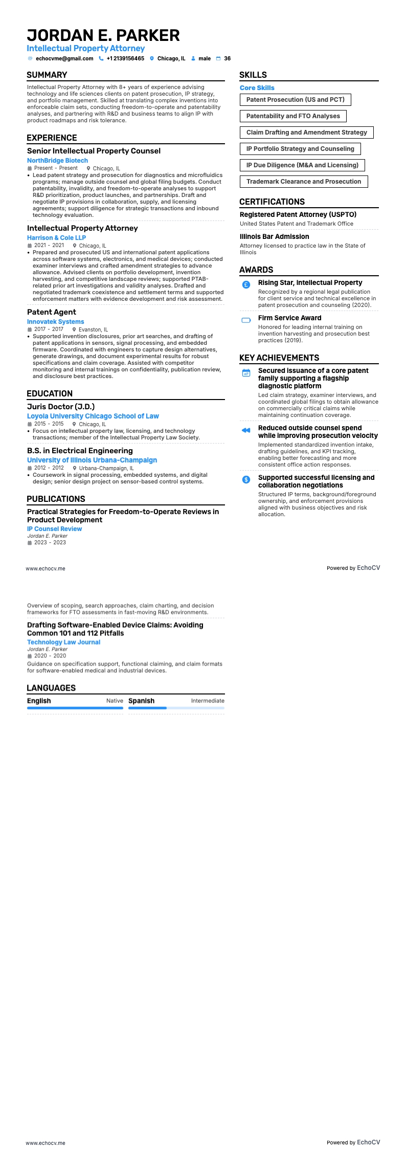 Advocaat intellectueel eigendom example resume