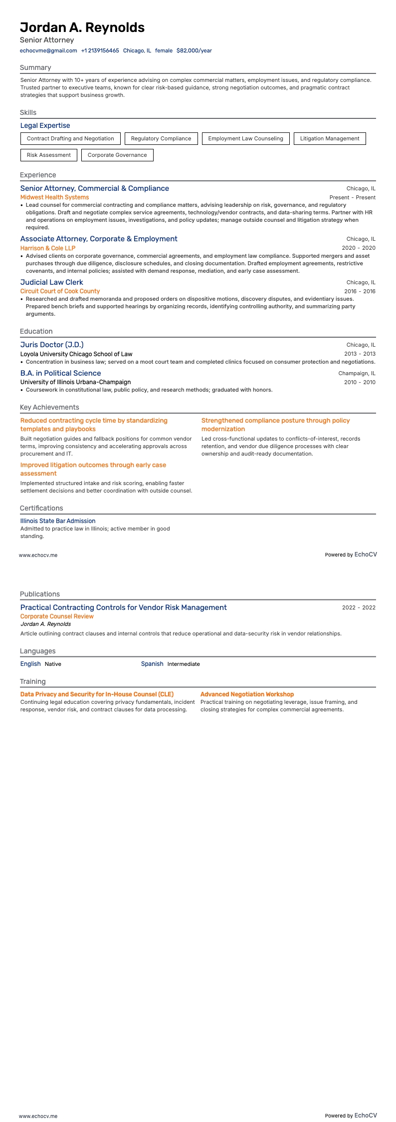 Senior advocaat example resume