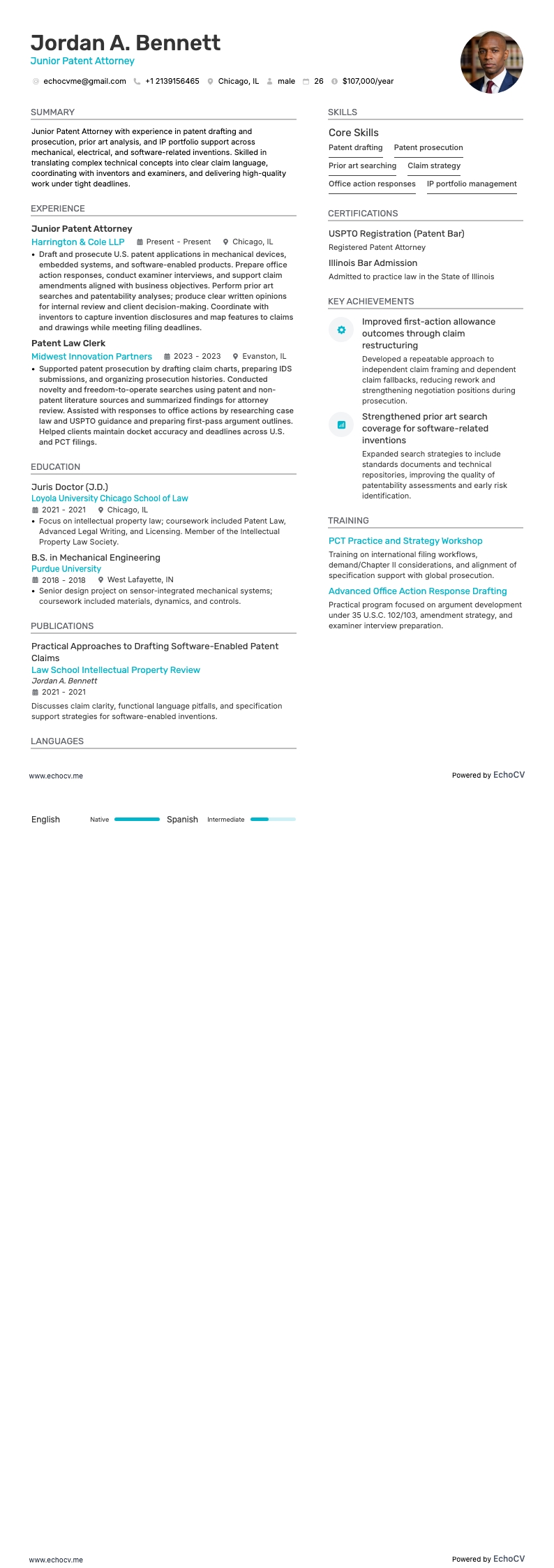 Junior octrooigemachtigde volledige voorbeeldweergave