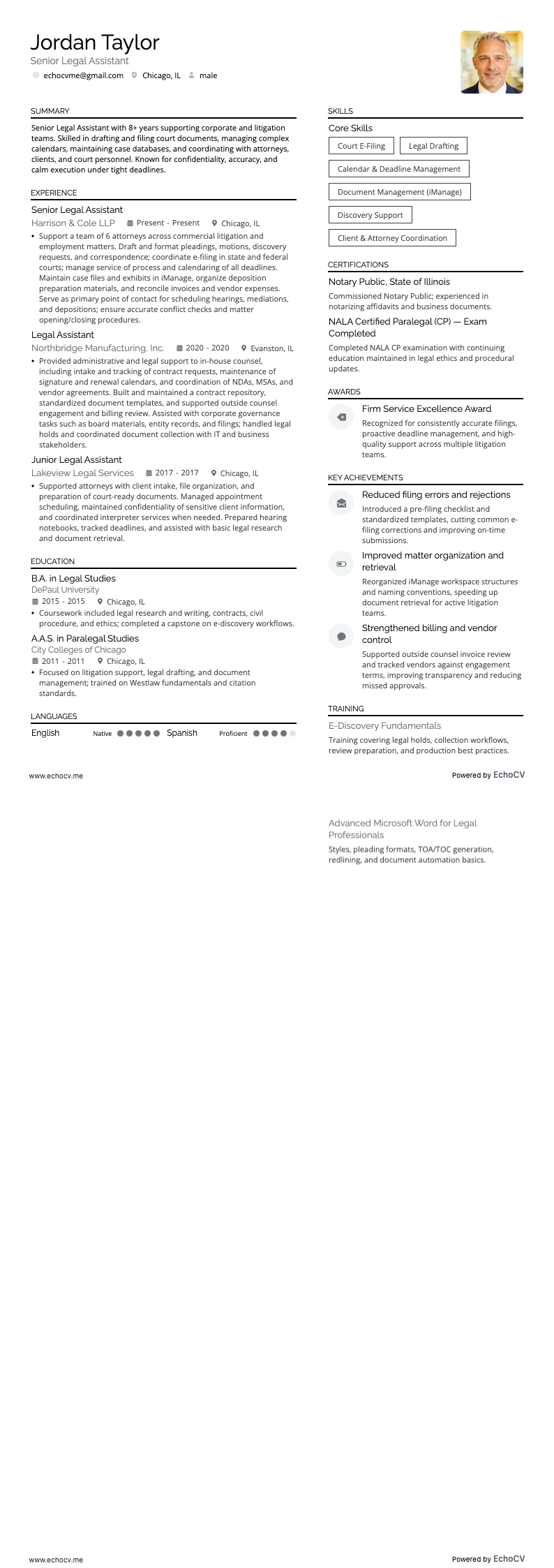 Senior Legal Assistant example resume