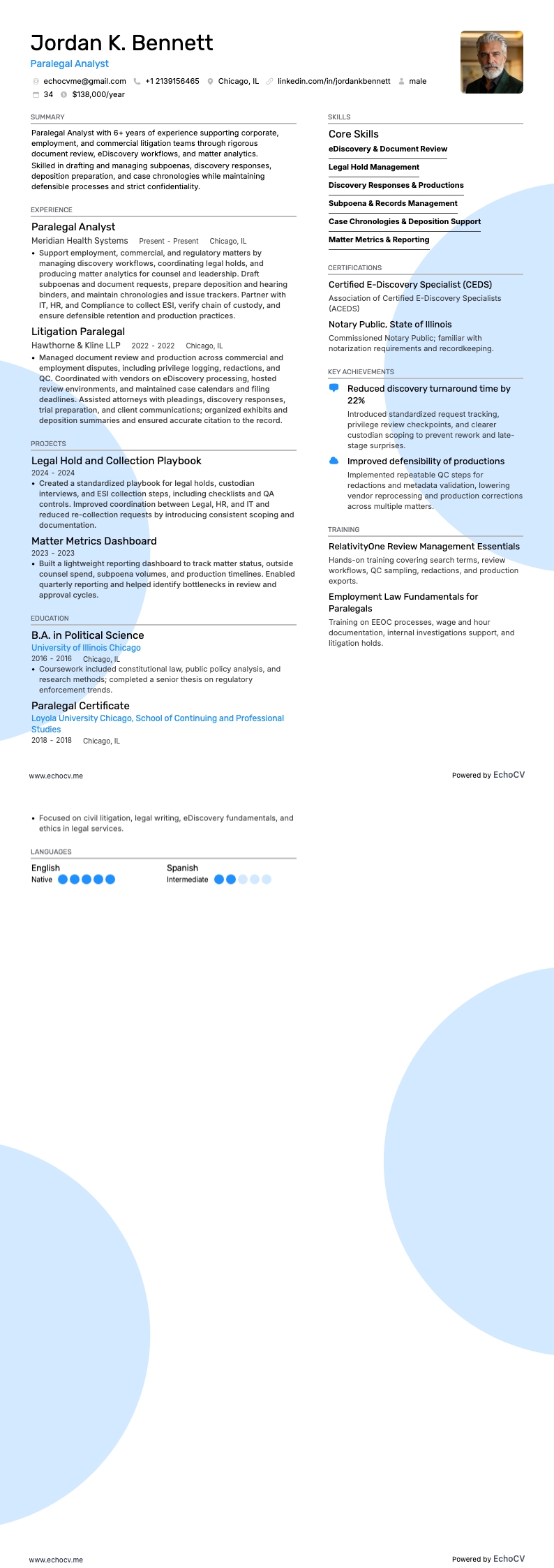 Paralegal Analyst example resume