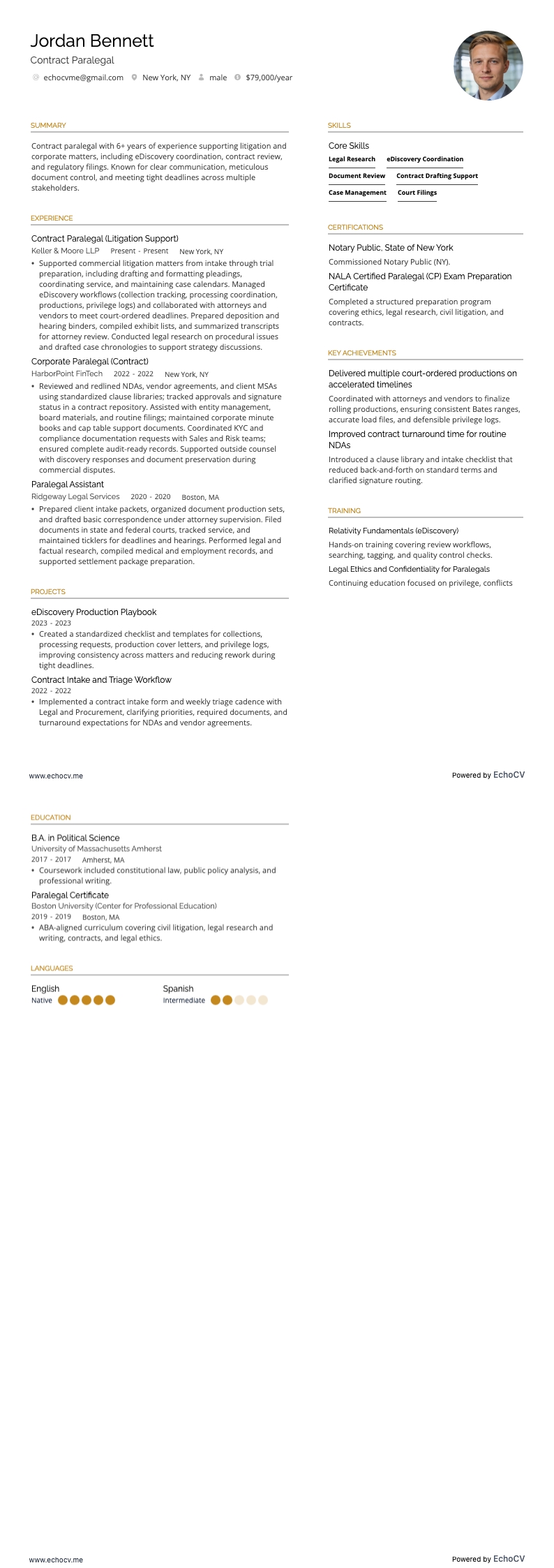 Contract Paralegal example resume