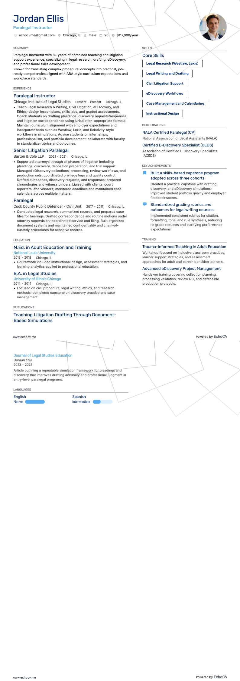 Paralegal Instructor example resume