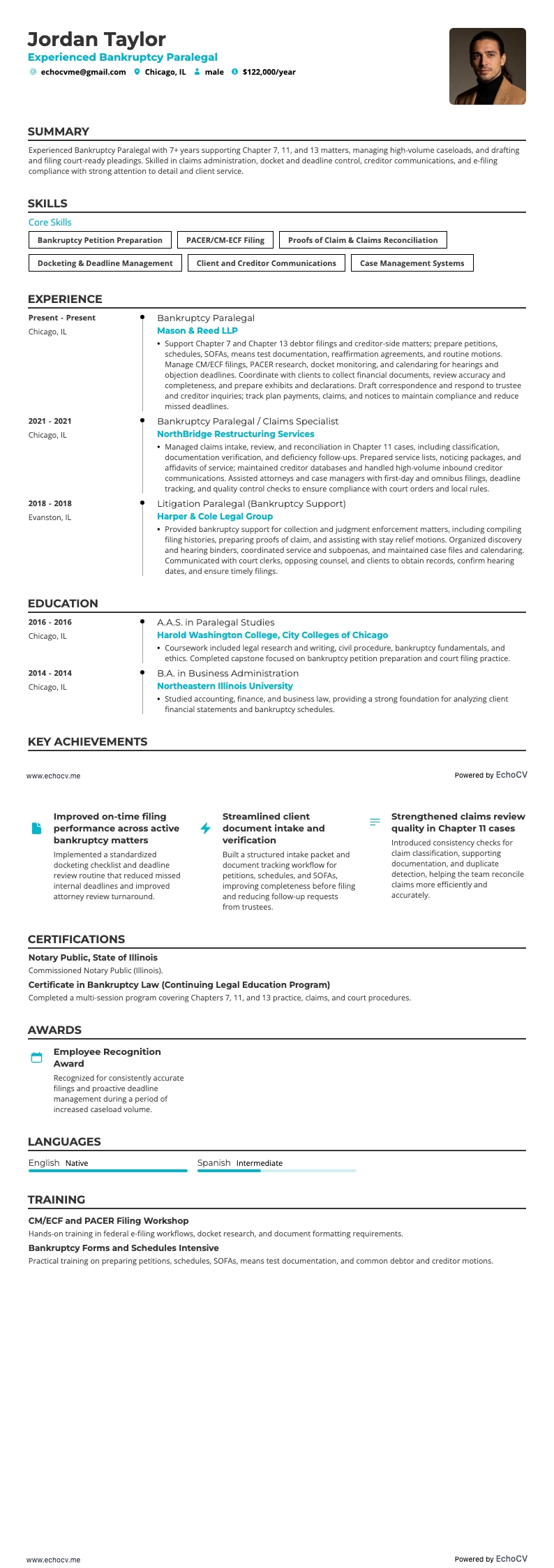 경력 있는 파산 전문 패러리걸