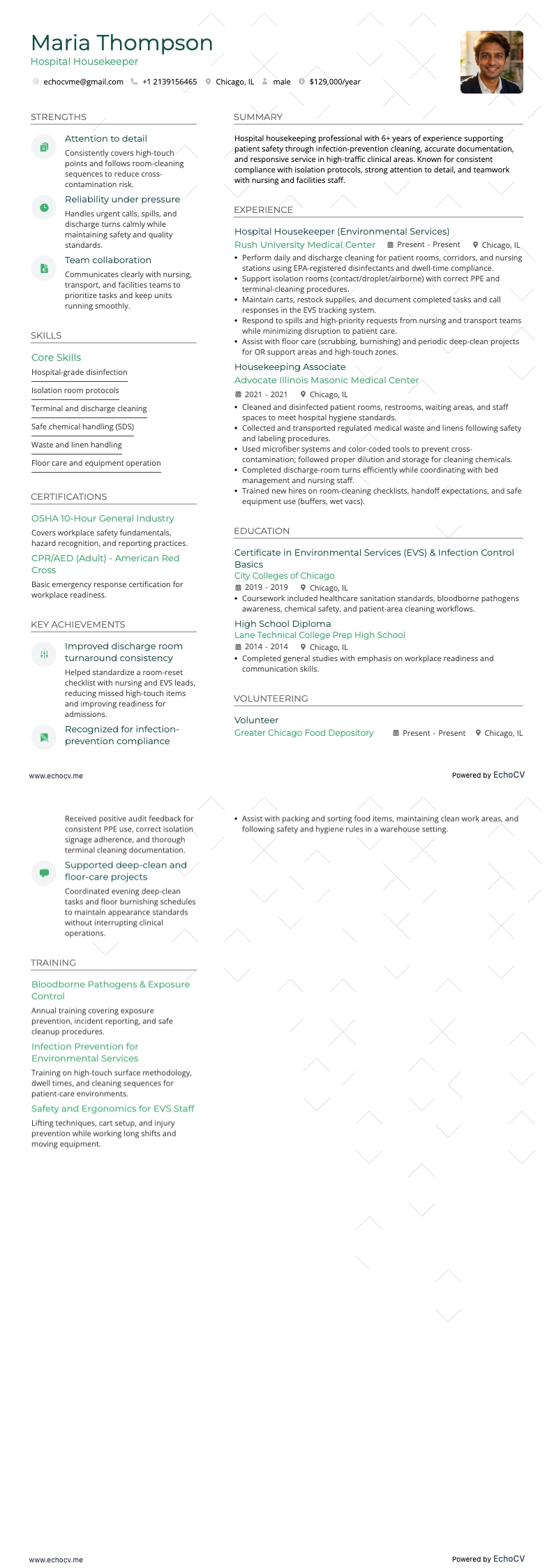 병원 청소 example resume