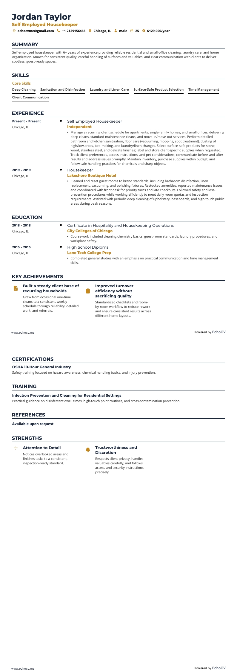 房務員 resume example