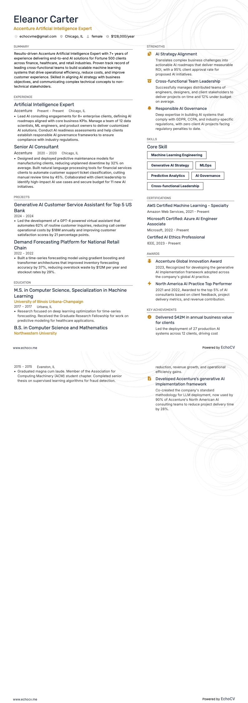 Accenture Artificial Intelligence Expert example resume