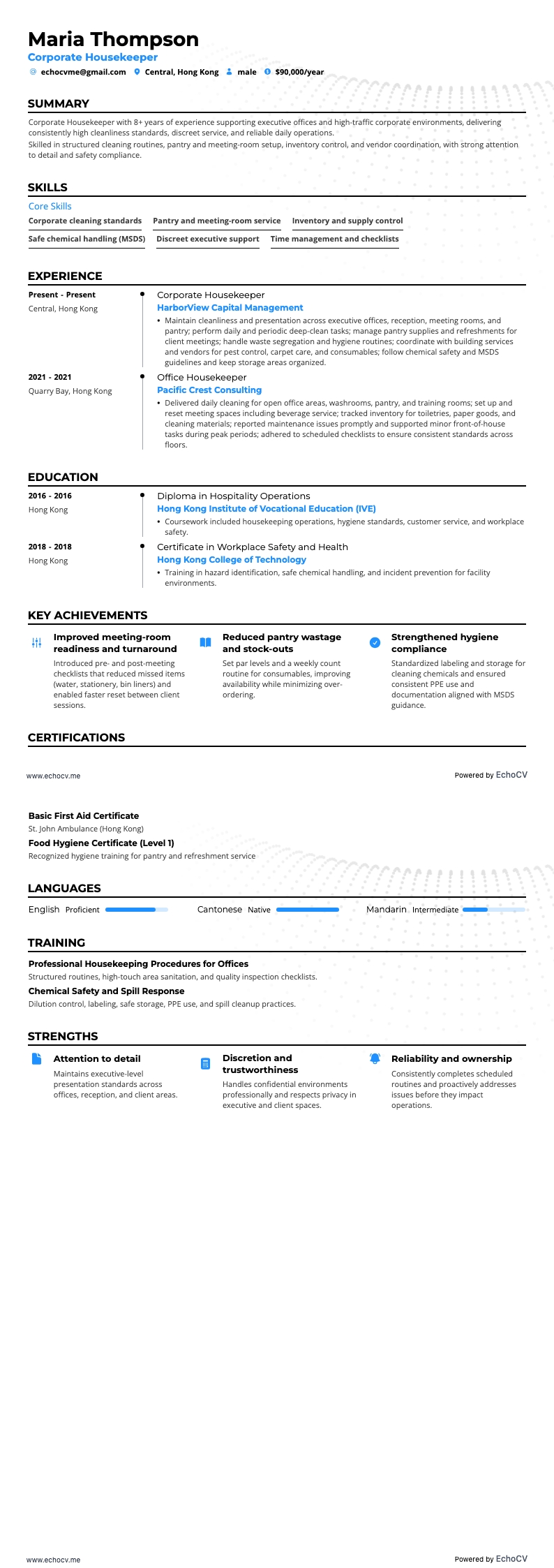 Auxiliar de limpeza resume example