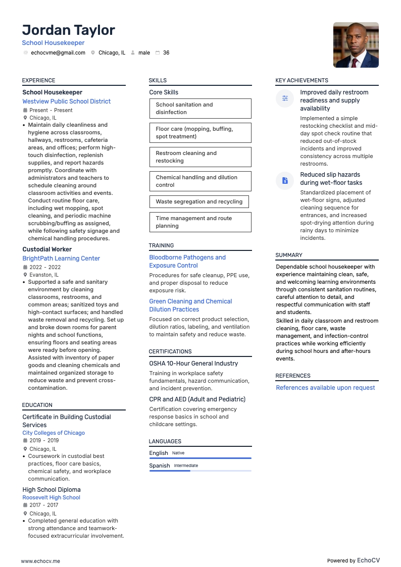 하우스키퍼 resume example