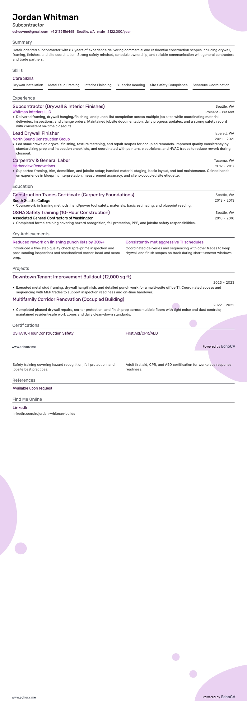 계약업체 resume example