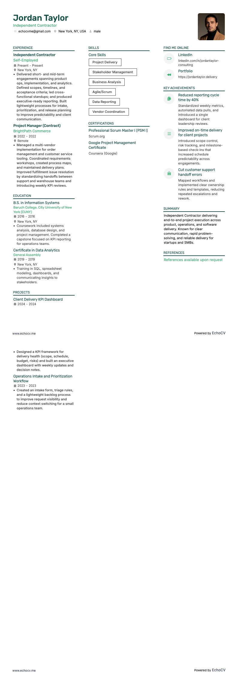 Selbstständiger Auftragnehmer example resume
