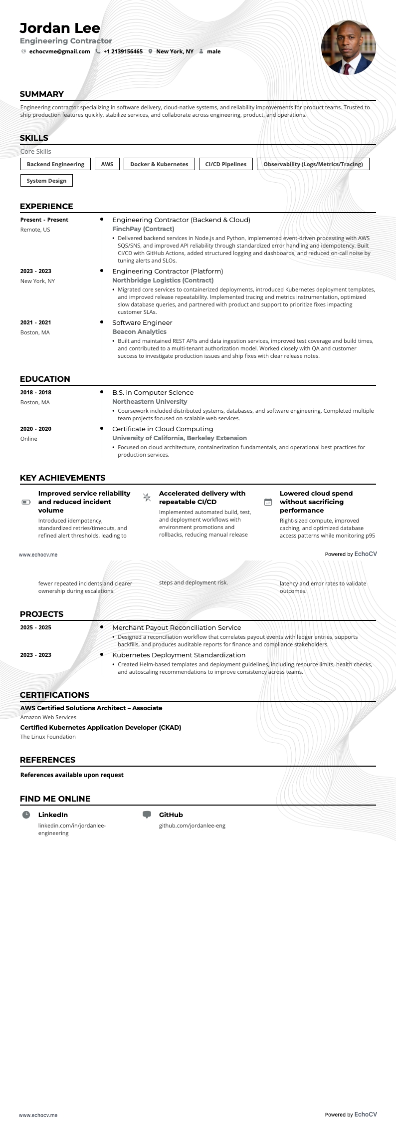 Technik-Contractor example resume
