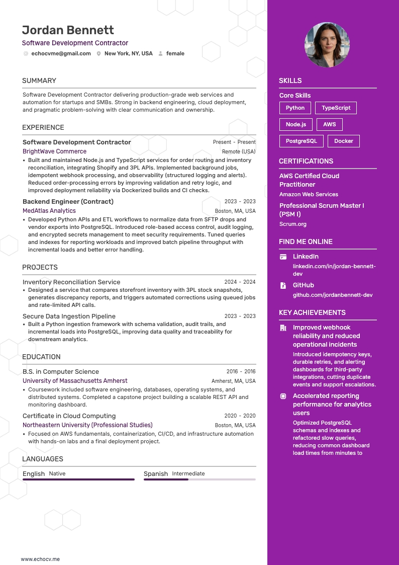 Softwareentwicklungsberater example resume